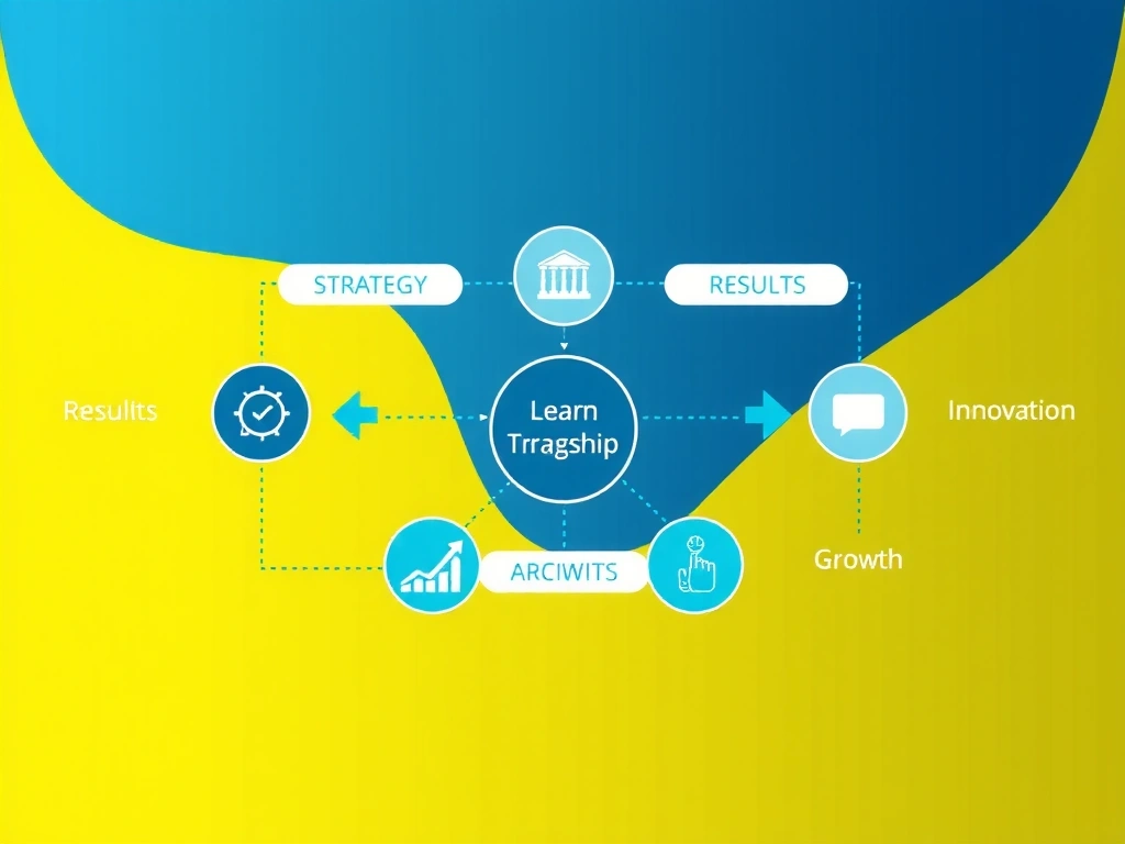 Infographic illustrating various advantages of MarketDash, with interconnected icons representing strategy, results, and client satisfaction.