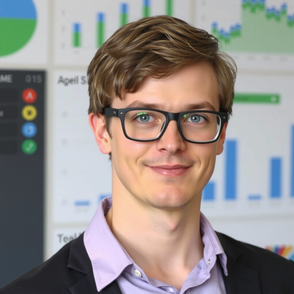 Portrait of Michael Brown, Data Analyst at MarketDash, with a serious and analytical expression.