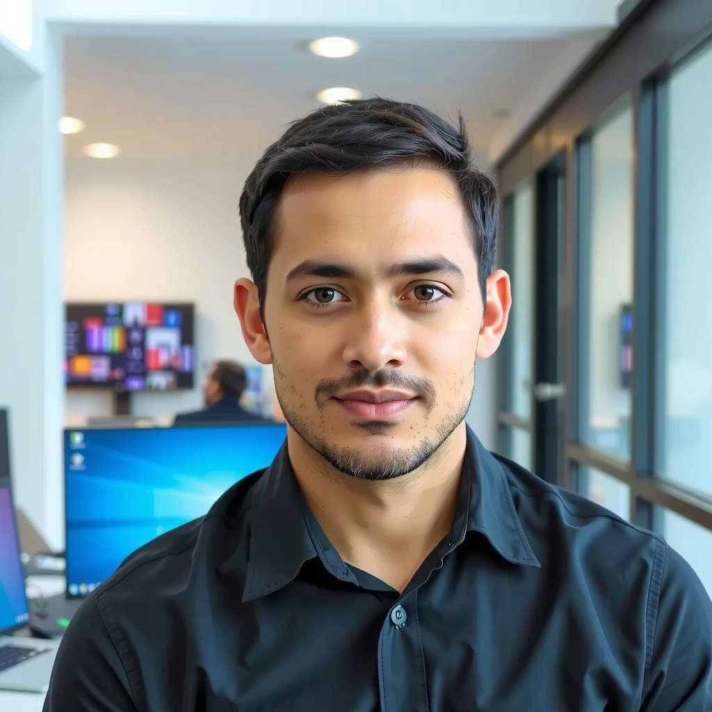 Portrait of Alex Rodriguez, Lead Web Developer at MarketDash, with a focused look.