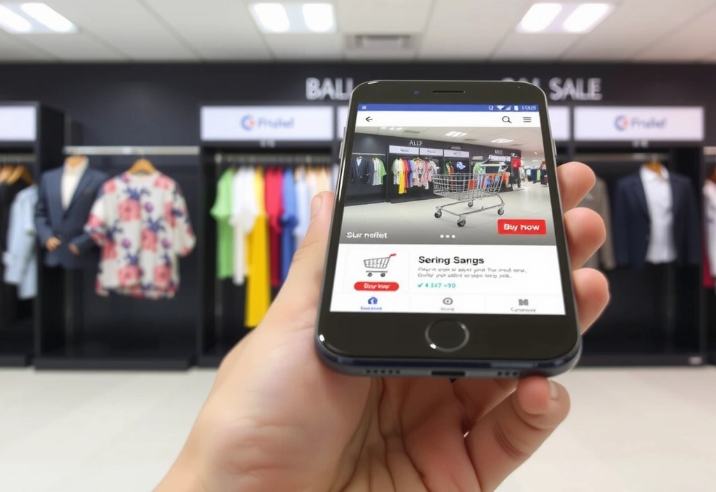 Mobile phone with e-commerce app and shopping cart icon