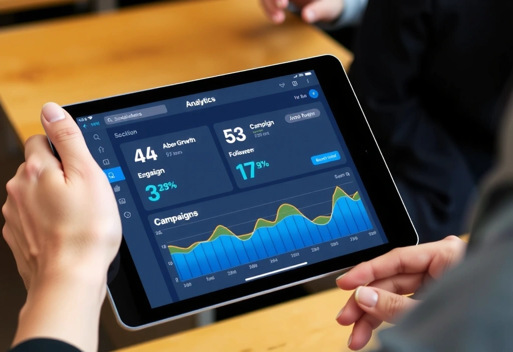 Person analyzing social media analytics on a tablet