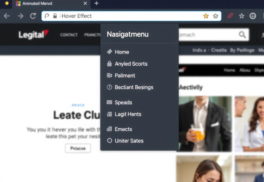 Screenshot of an animated navigation menu with subtle hover effects and smooth transitions.