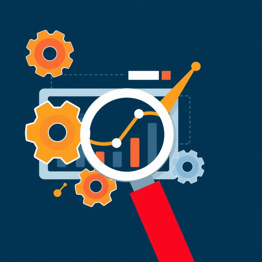 Data-driven strategy icon with gears and analytics