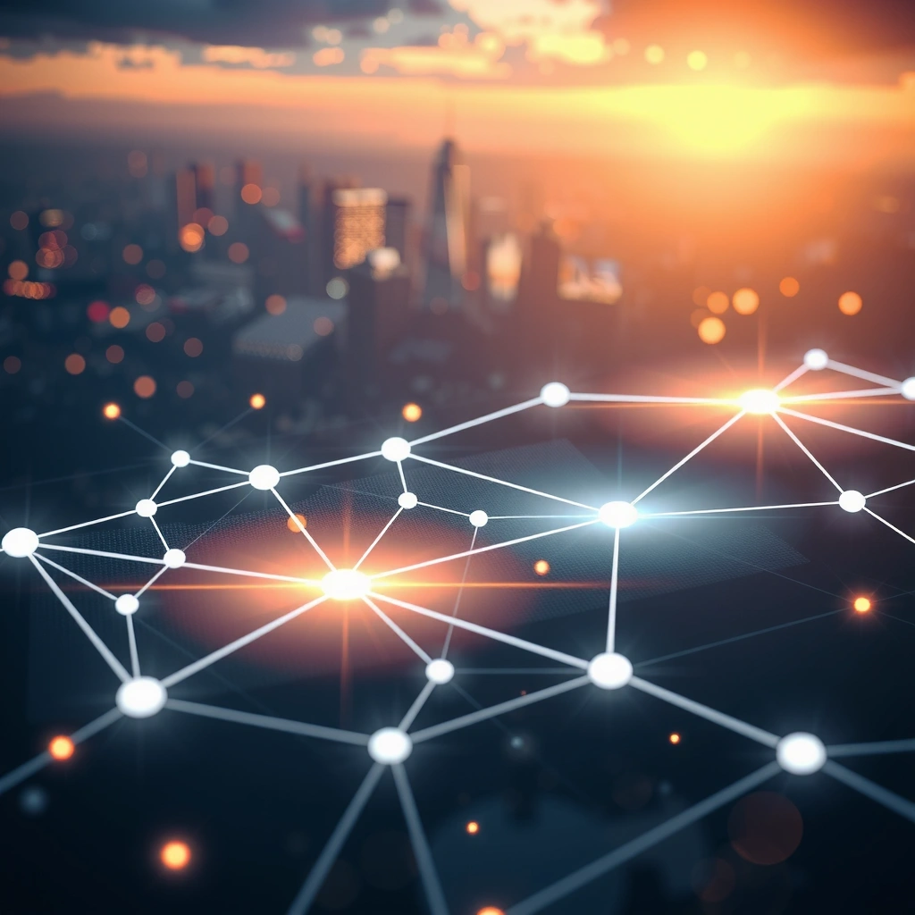 Dynamic digital marketing landscape with glowing data points and abstract connections