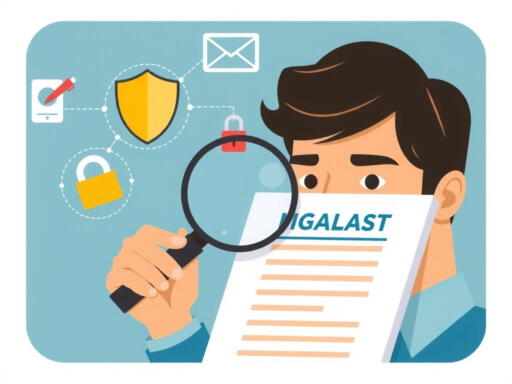 A person reviewing documents with a magnifying glass, symbolizing data scrutiny and privacy protection.